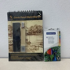 New Staedtler Triangular 12 Colored Pencils Ergonomic Shape & Conda Sketch Set