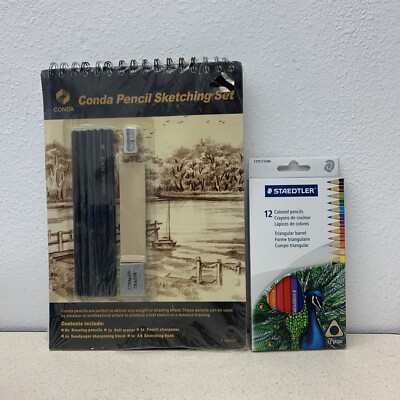 NEW Staedtler Triangular 12 Colored Pencils Ergonomic Shape & Conda Sketch Set