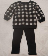 NWT Baby Gap Girls Black Plaid Sherpa Top Leggings Outfit 2PC Set