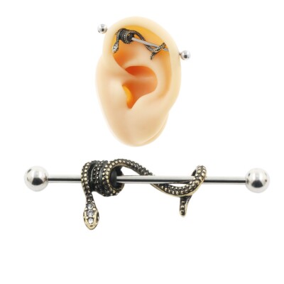 PTOP 14G Stainless Steel Snake Industrial Barbell Piercing Cartilage Ear Jewelry