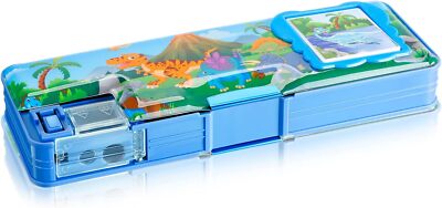  Pencil Box for Boys Pencil Case with Calculator and Pencil Sharpener Dinosaur
