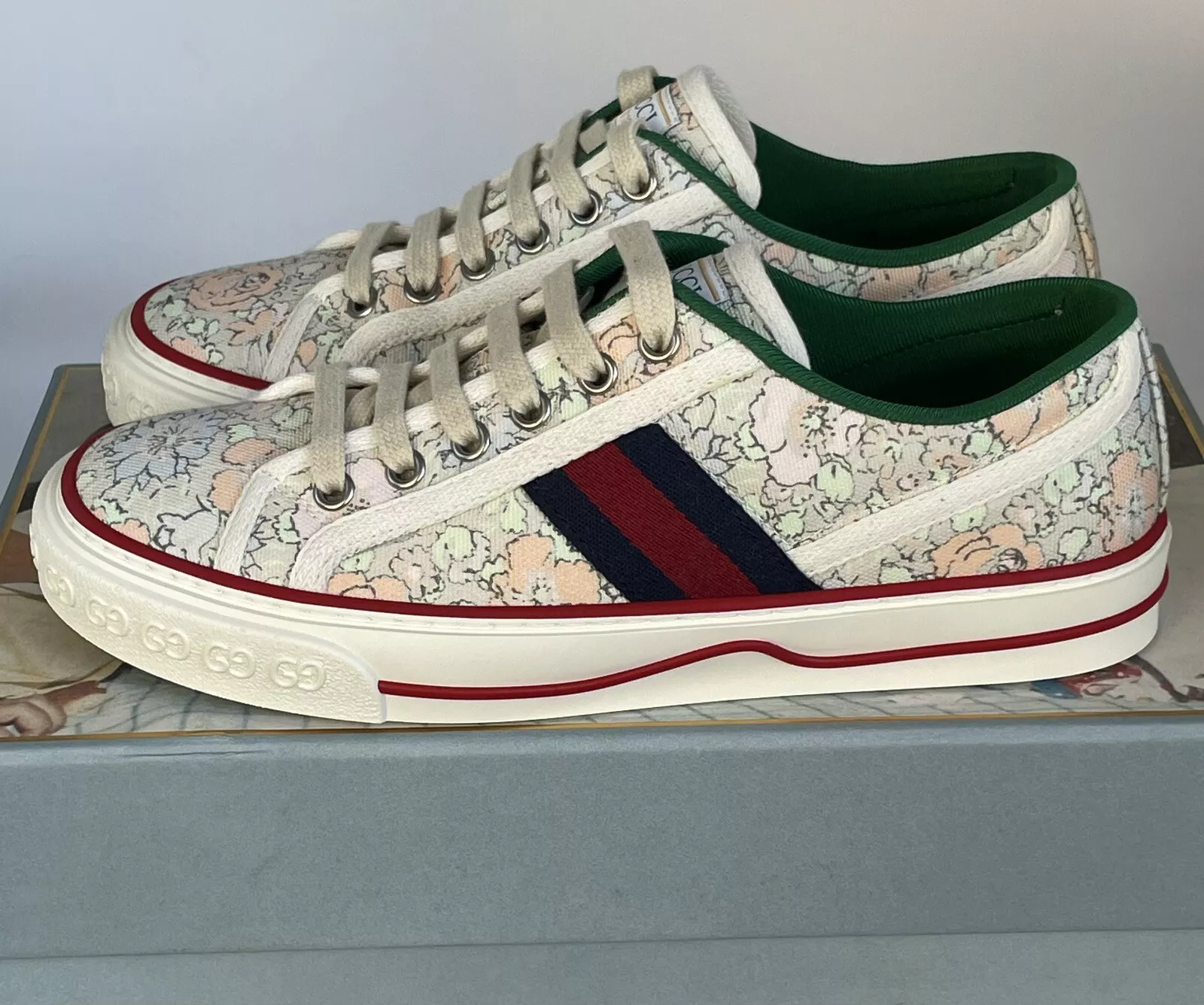 BASKETS WEB FEMME B/T GUCCI SEPANG TENNIS 1977 LIBERTY LONDRES 37/US 7 NEUVES DANS LEUR BOÎTE
