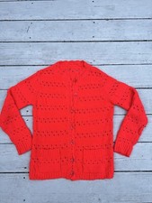 Vintage Bright Red Sweater LeRoy Knitwear Cardigan M Secretary Geek Granny Chic