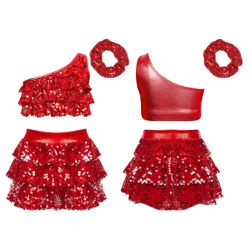 Kids Girls Outfit Dance Set Latin Suit Shiny Competition Culottes Costume Jazz - Picture 21 of 51