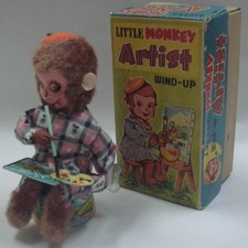 Little Monkey Wind Up Artist Tin Toy Box Included Rare Item Nomura Toy Vintage