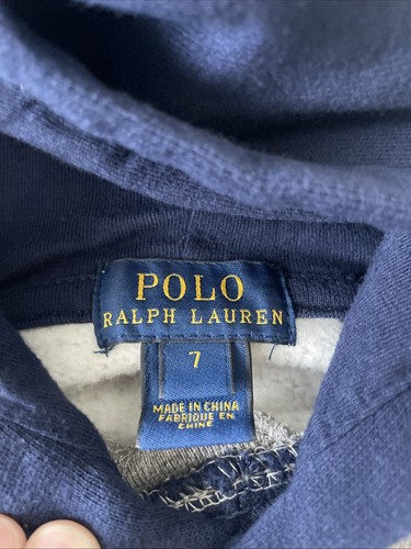 Ralph Lauren Shield America Logo Navy Gray Hooded Sweatshirt Children Size 7 - Picture 3 of 5