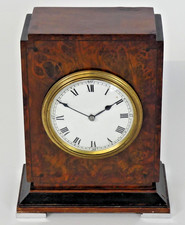 Good Edwardian Burr Walnut Mantel Clock. 20 cm high x 16 cm wide.