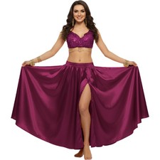 Belly Dance Satin Women Half Circle Skirt One Side Split Skirt Tribal Dance S15