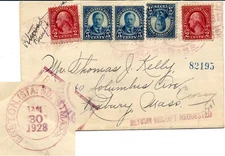 Massachusetts Boston (Sta. No. 8) 1928 violet double ring  2c Washington (2) and