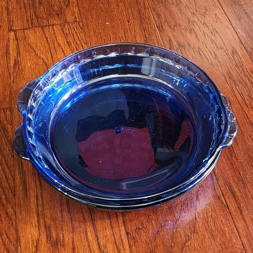 2 Vintage Pyrex Original Cobalt Blue Fluted Pie Baking Plate 229 9.5” Glass Dish