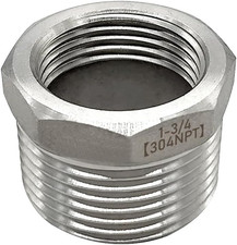 Stainless Steel Reducer Hex Bushing, 1" Male NPT to 3/4" Female NPT, Reducing Ca