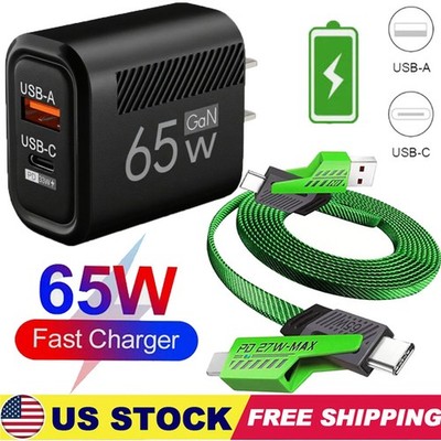 65W Super Fast Charging USB Type C Wall Charger For iPhone 17 16 15 14 Pro Max 