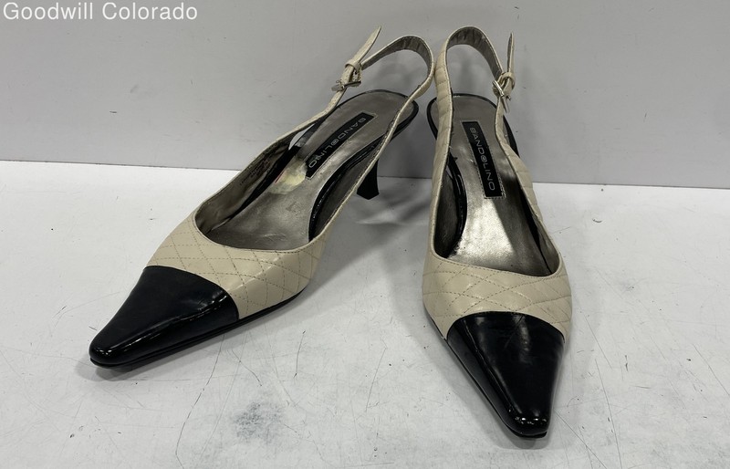 Bandolino Womens Black Cream Spool Heel Slingback Sandals Size 9.5m