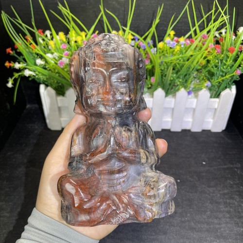 2.4LB 5.8" Reiki crystal wood-grain stone Buddha carving Healing Decor gift - Picture 8 of 13