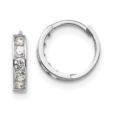 14k White Gold Round Cut Cubic Zirconia Hinged Hoop Earrings L 10mm, W 3mm