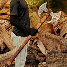 40" Handmade Double-Headed Viking Axe Norse Valhalla Display Decor Gift for Him
