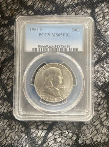 SILVER! 1954-S 50c Silver Franklin Half Dollar - PCGS MS65 FBL