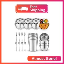 Jinei 20 Pieces Kids Stainless Steel Plates Bowls Set, Owl Shaped