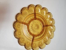 INDIANA GLASS 11" Divided Amber Hobnail Glass Relish/Deviled Egg Tray/Plate