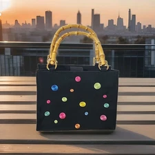 Colorful Polka Dotted Double Bamboo Handled Clutch