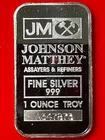Johnson Matthey JM 1 oz Silver Bar .999 Fine A347873 Hammer Back