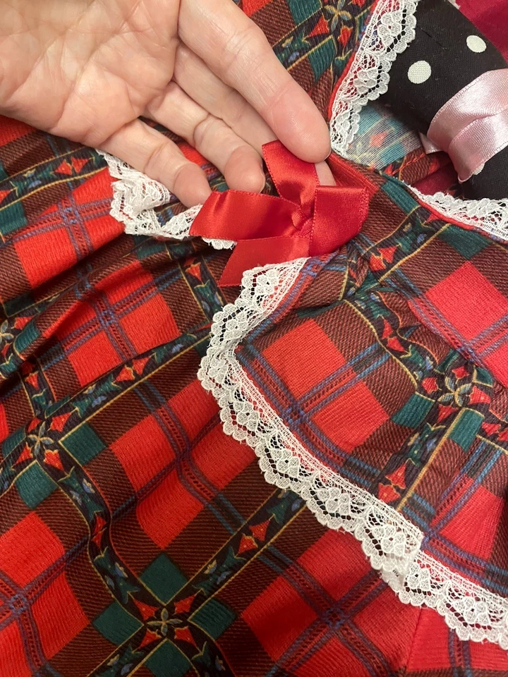Camisón largo a cuadros rojo vintage años 90 para niñas talla 4 Cottagecore con volantes de encaje Foto 3 de 4