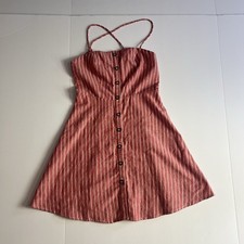 Essue S Red White Stripe Strappy Adjustable Cotton  Linen Lined Sun Dress