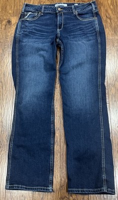 Ariat Perfect Rise Straight Jeans Women 33R  Rebar Stretch Western Med Blue Wash