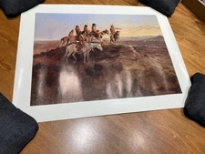 (3) vintage Union 76 Charles Russell western prints Smoke Signal Attack Scouting