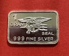 Solid Silver Navy Seal Trident Bar! .999 Pure Silver 1 Gram Bar!