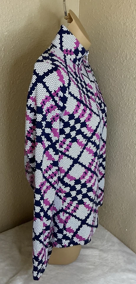 Top IBKUL Sonika Hot Rosa/Azul Marino/Blanco Cremallera Simulada Manga Larga, Para Mujer Pequeño, Nuevo con Etiquetas Foto 2 de 4