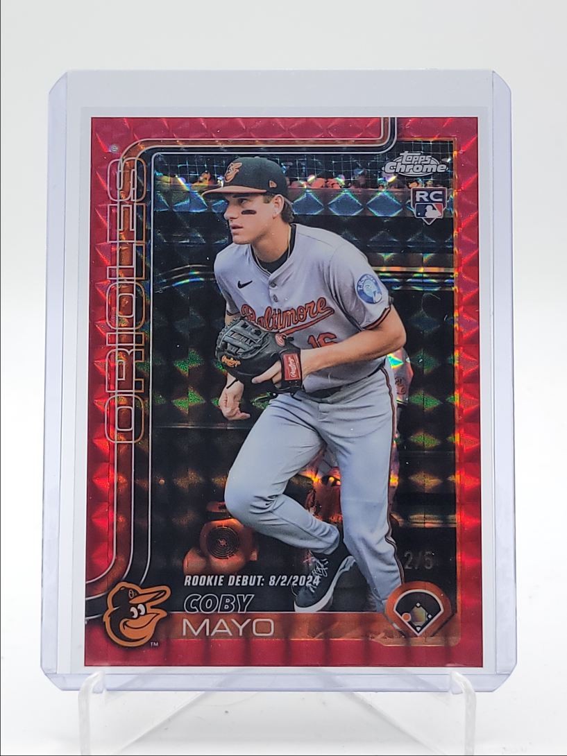 COBY MAYO 2025 TOPPS CHROME UPDATE ROOKIE DEBUT RED GEOMETRIC RC /5 Q3967