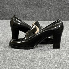 Chanel Shoes Womens 7.5 EU 38 Black Patent Loafer Bow Block Heel Pumps Italy