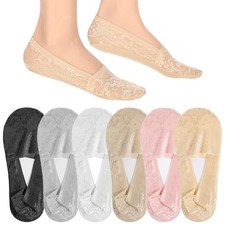 JIEYAO 6 Pairs Women No Show Lace Ankle Socks, Cotton Boat Socks Invisible Non