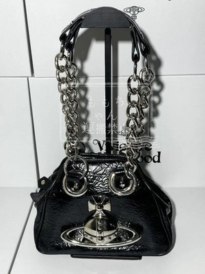 Vivienne Westwood Chain Shoulder Hand Bag Black Leather Saturn