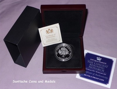 2015 LÄNGSTER REGIERENDER MONARCH SILBER PROOF £5 KRONE IM ETUI & COA
