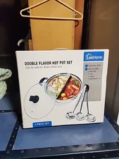 5 pc Hot Pot Shabu Shabu Dual Site Cooker Kitchen Cookware & Lid Stainless Steel