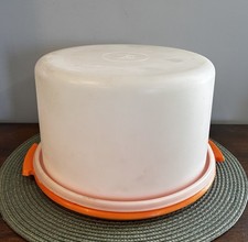 Orange Vintage Tupperware Cake/Pie Keeper Carrier No Handle Round Tall 683, 684.