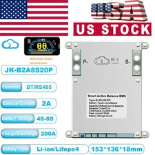 JK SMART BMS V19 Lifepo4 Li-Ion Battery JK-B2A8S20P 4S-8S 200A Active Balance US