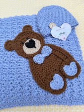 Baby Brown Bear periwinkle blue   handmade cr...