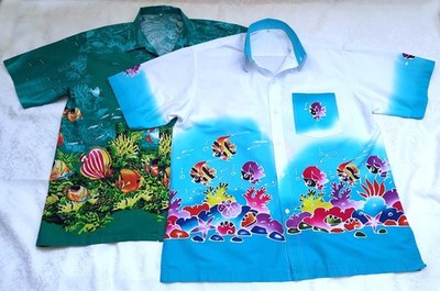 2 Hawaiian Tropical Fish Coral Print Shirts Mens XL Bundle Summer Beach Ocean