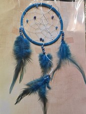 12" Dreamcatcher 4" Circle Web Hanging Medium Beautiful Blue Bad Dream Distroyer