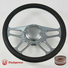 14" Gun Metal Billet Steering Wheel Ford GM Chevy Impala C10 W/Horn &Adapter