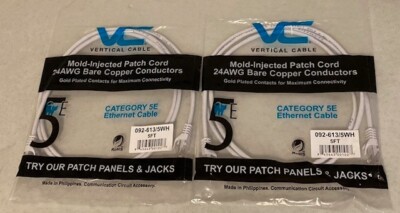 2x Category 5E RJ45 Ethernet Vertical Cable 5FT Mold-Injected Patch Cord Sealed