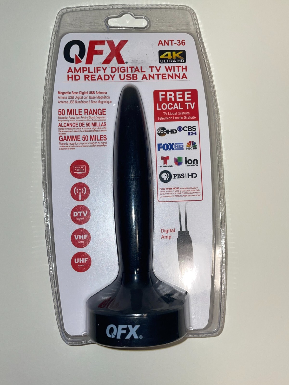 QFX ANT36 Amplified Digital TV & HDReady Base Indoor Antenna