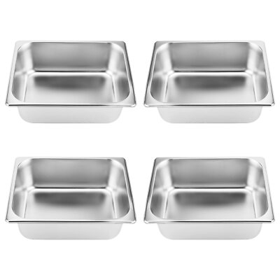 4 Pack 1/2 Size Steam Table Pan 4 Inch Deep Stainless Steel Hotel Pan Anti-Ja...