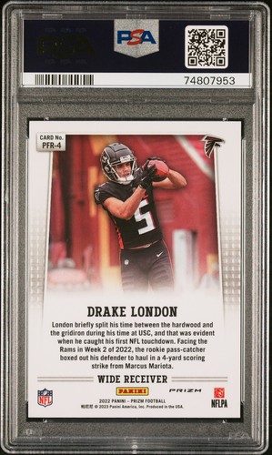 2022 Panini Prizm Prizm Flashback Rookie #PFR4 Drake London -No Huddle PSA 9 - Picture 2 of 2