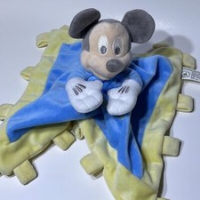 Mickey Mouse Plush Lovey 13" Security Blanket Blue Yellow Crinkle Disney Parks