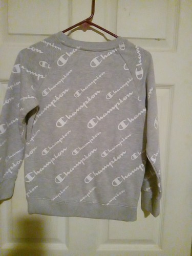 Champion Sweatshirt Youth XL Grey White Pullover All Over Print Logo - Picture 6 of 6