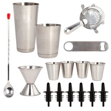 Stainless Steel 16 Pcs. Cocktail Shaker Set - Complete Professional Bar Tool Set
